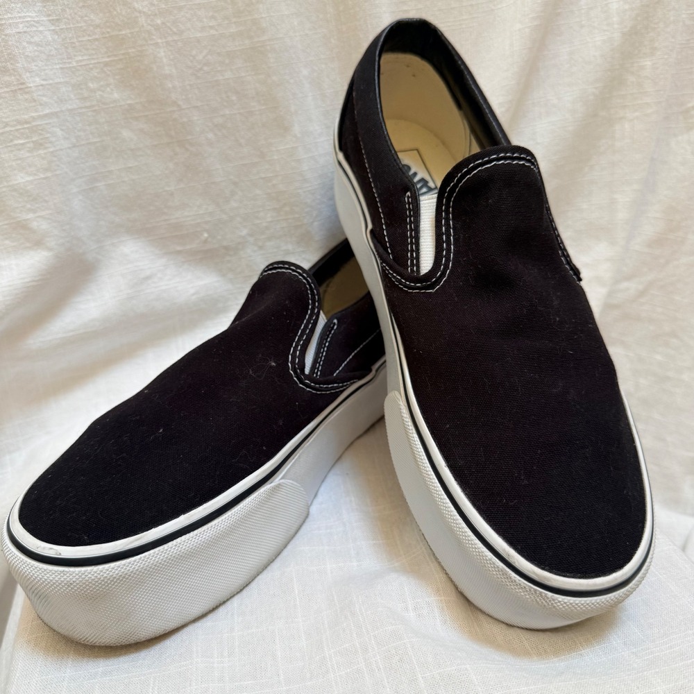 Vans Platform Slip-On Sneakers Women 11 Men 9.5 Black Canvas RetroEmo Skater Y2K